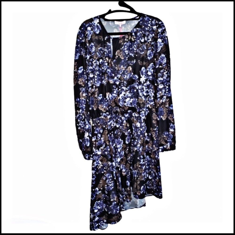 NWT PARKER DARK BLUEBONNET FLORAL FAUX-WRAP ASYMMETRICAL DRESS L - Picture 2 of 15